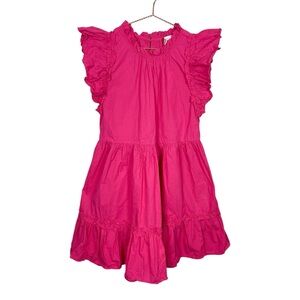 Caroline Constas Cotton Tiered Mini Ruffle Dress Pink